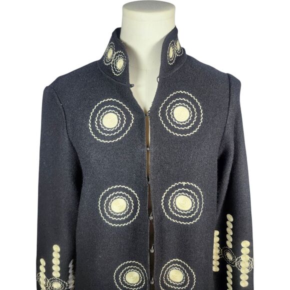 VTG VICTOR COSTA Embroidered BLACK/WHITE Wool Coat Sweater Heavy Women’s XS - Picture 6 of 16